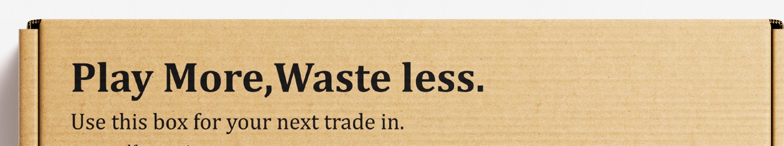 Golf Garage shipping box, carrying the brand's 'Play More, Waste less.' trade-in message
