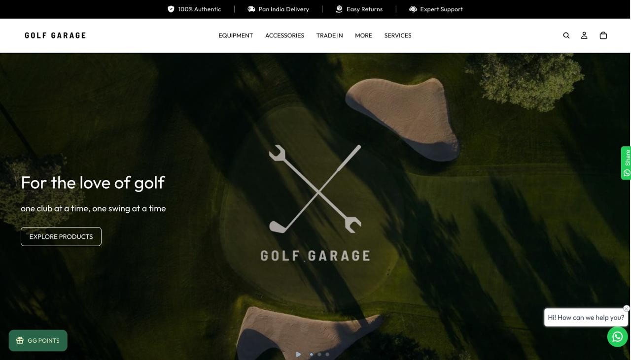 Golf Garage homepage hero on golfgarage.in